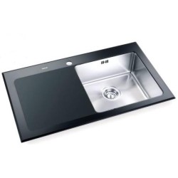 Мойка для кухни Oulin OL-BL104 85х50,6 см, черное стекло + сталь